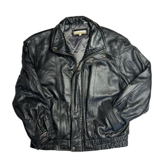 Perry Ellis Black Leather Jacket with Quilted Lining Men’s Large - Picture 11 of 11